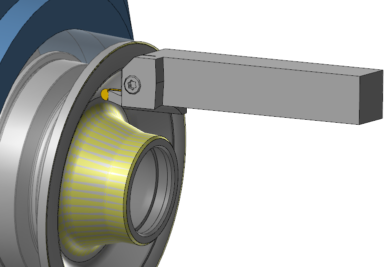 An example of the B-Axis Contour Turning toolpath.