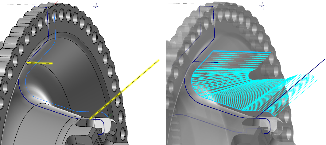 An example of the B-Axis Contour Turning toolpath.