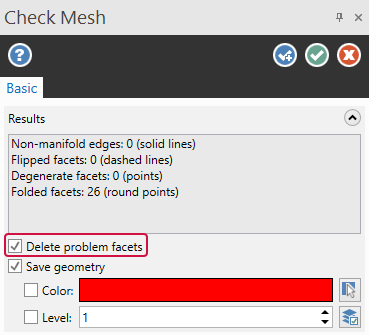 The "Check Mesh" function panel. 