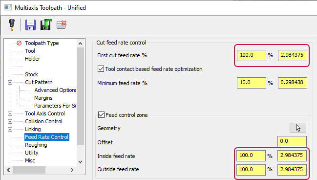 The "Feed Rate Control" page. 